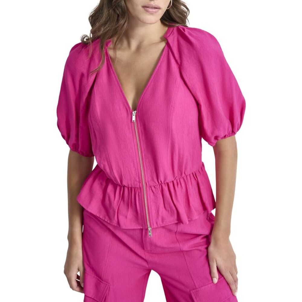 Dkny Womens  Zip Front Crinkle Top